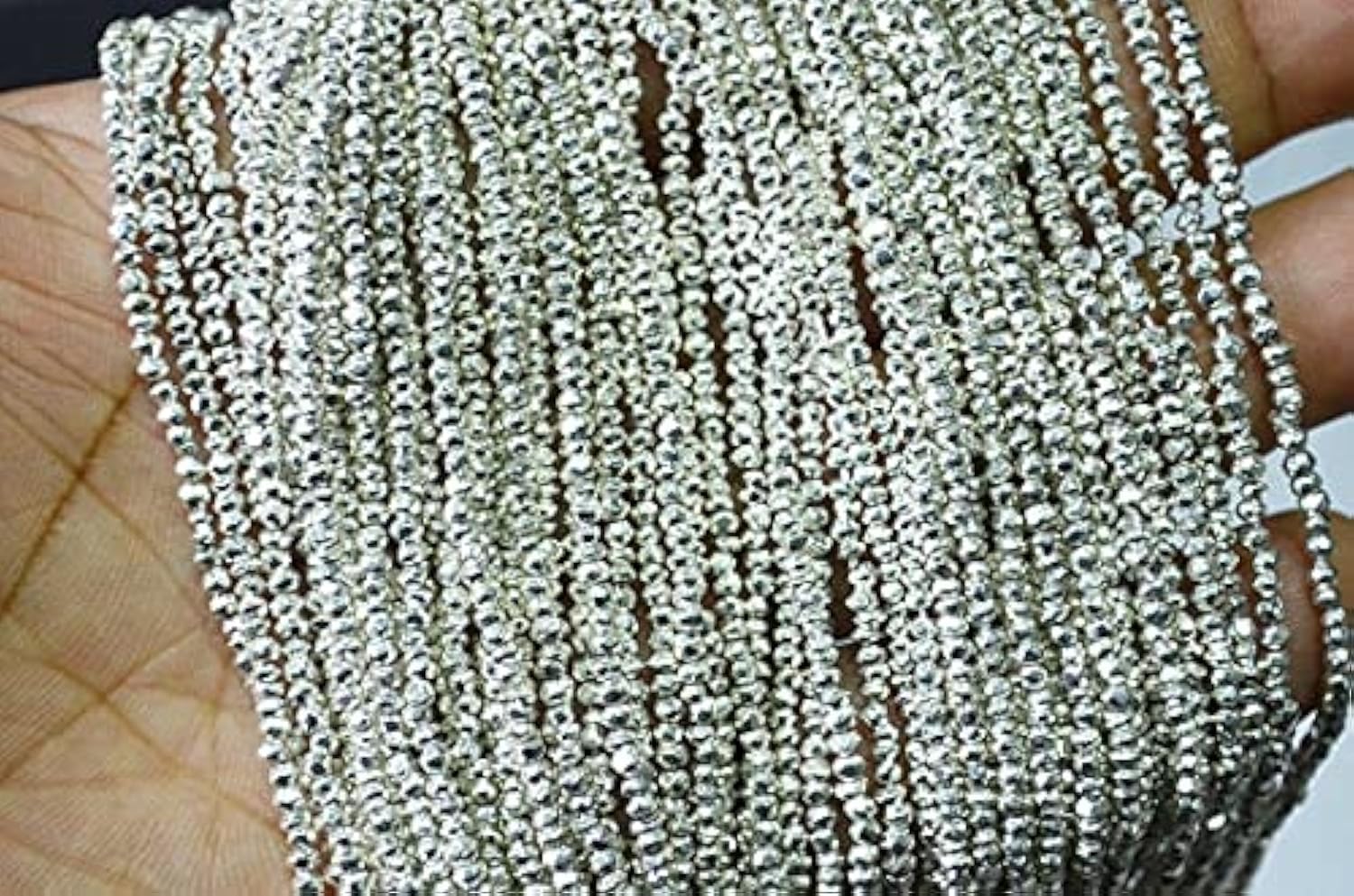 Pyrite argentée en perles rondelles facettées 2.5 mm pour création de bijoux DIY
