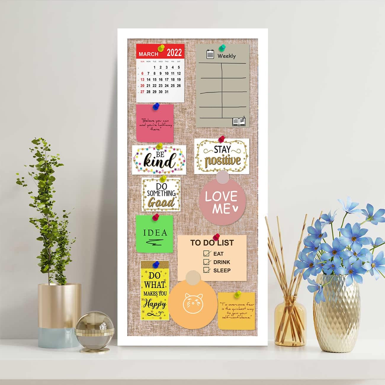 Art Street Notice Board Bulletin Board Pin-up Soft Cork Texture Display Board for Home, Office, Kids & School by (Rectangle Shape, White Frame, 18.7 X 8.7 Inches)-image-42