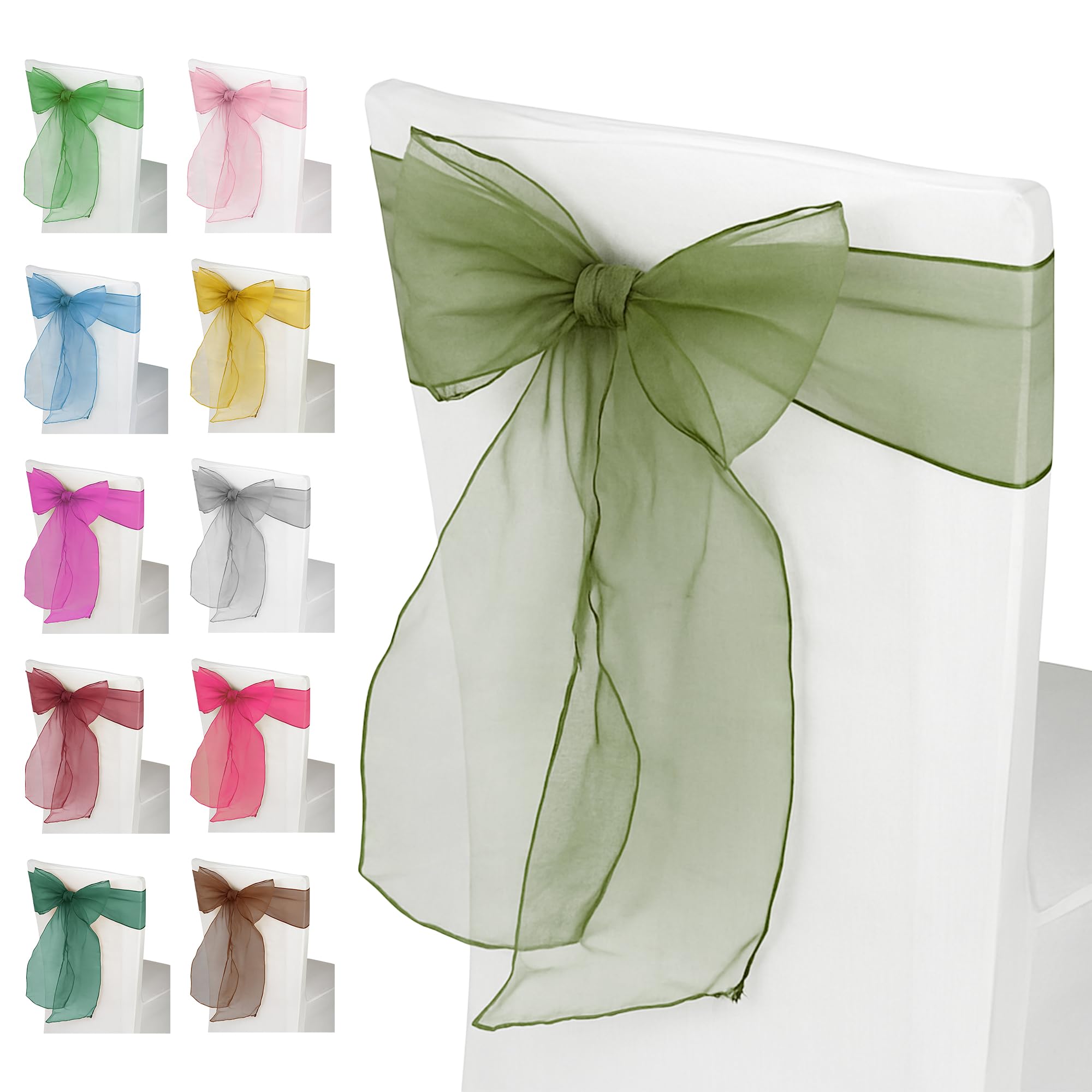 Trimming Shop Organza Chair Sashes - Olive Green - Sheer Sash Ties, 17x280cm Wider Sash Fuller Bow Chair Cover Sashes for Wedding Chairs, Proms, Dining Table Styling & Event Decorations, 25pcs — image 1