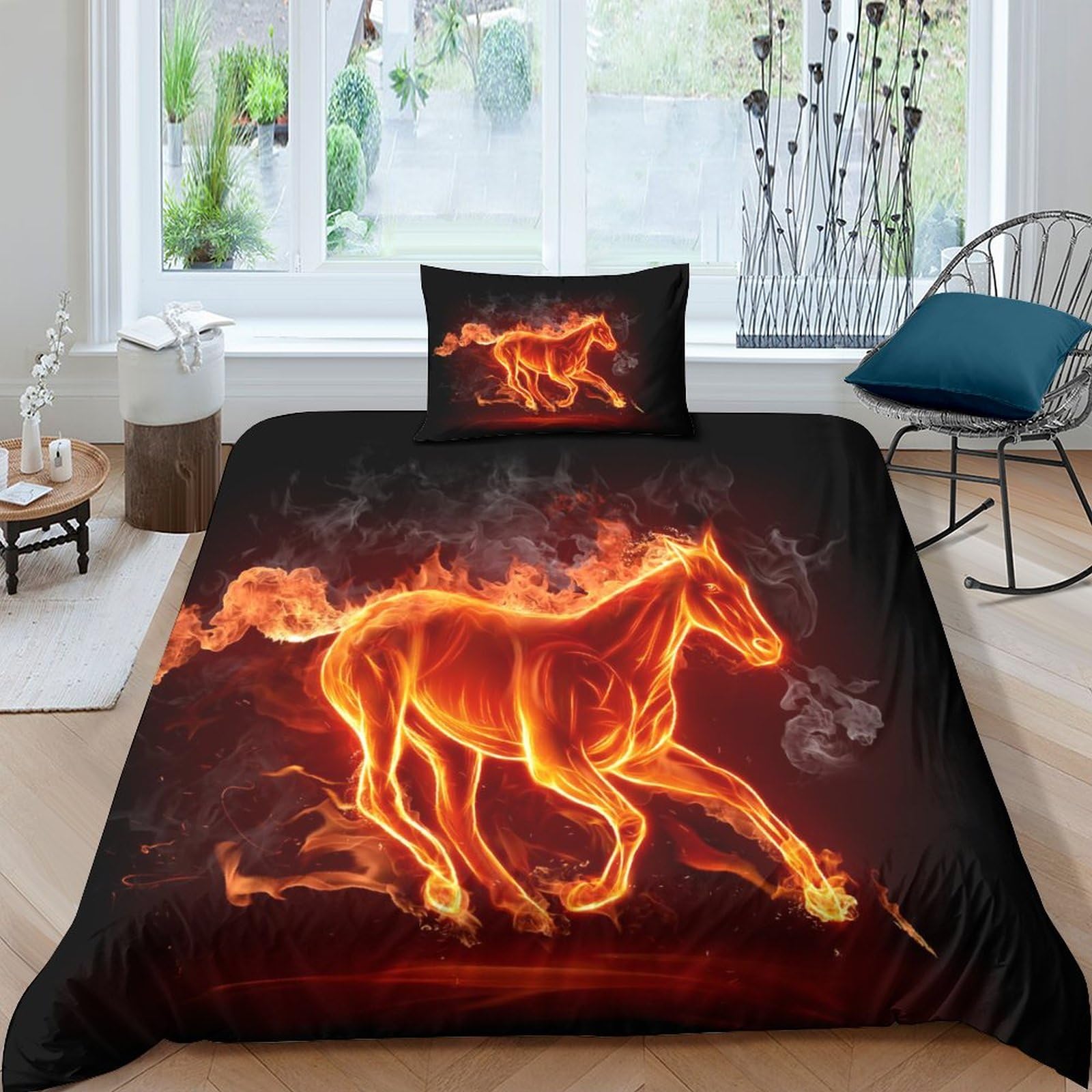 Parure de lit cheval en microfibre respirante pour chambre d'enfant