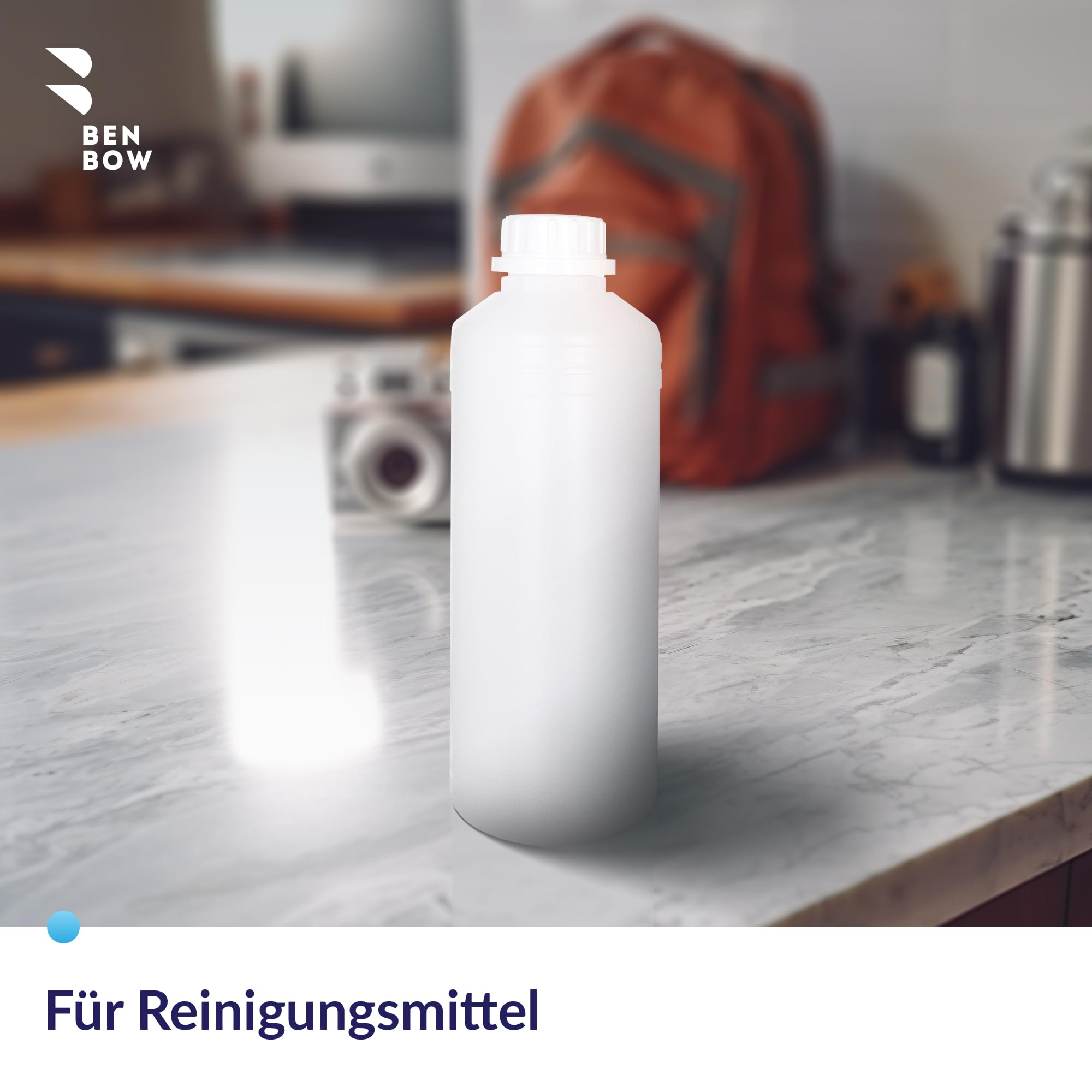 BENBOW Botella de plástico HDPE de 50x 1000 ml con cierre de rosca y escala para el almacenamiento seguro de líquidos y productos químicos - ideal para hogar laboratorio e industria Aceite y pegamento