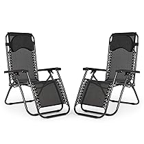 IntimaTe WM Heart Set x 2 Sdraio da Spiaggia Pieghevole reclinabile da Giardino Gravità Zero, Sedia per giardino per mare Sedia Giardino (Nero)