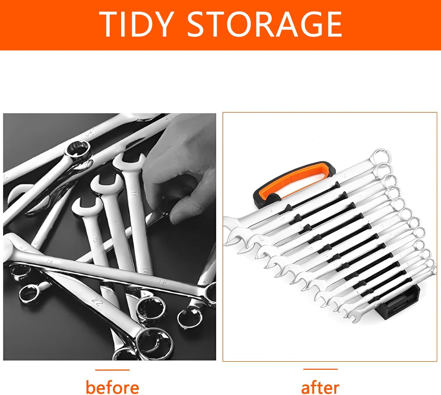 2Pcs Wrench Holder Plastic Metric SAE Wrench Storage Tray Holder 2-Pack Total Holding 24 Wrenches Wrench Tool Tray for Storing 8mm-19mm Metric and SAE Wrenches