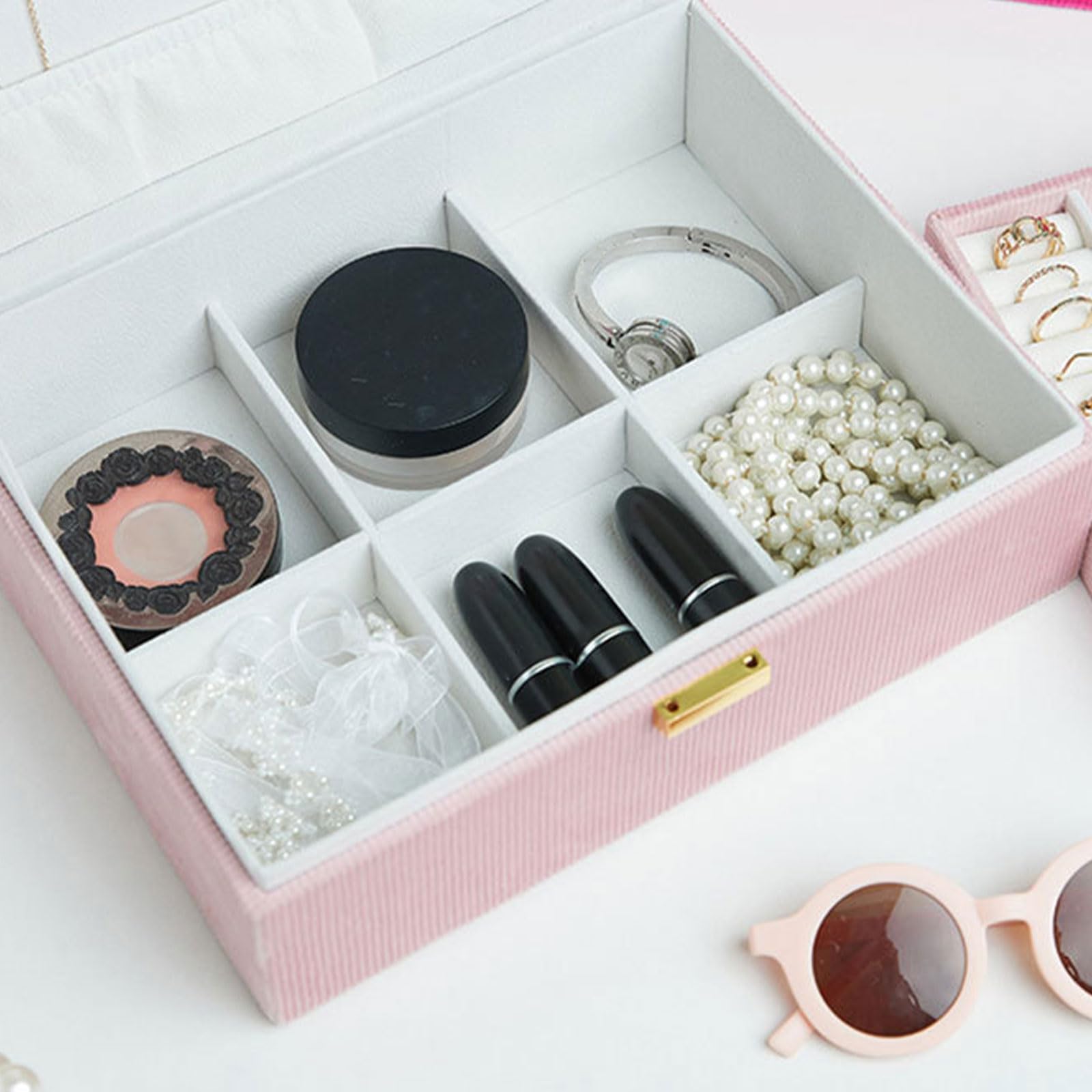 Plüschgefütterte Schmuckschatulle, eleganter großer Schmuckhalter, praktische Aufbewahrungsbox mit Mehreren Fächern