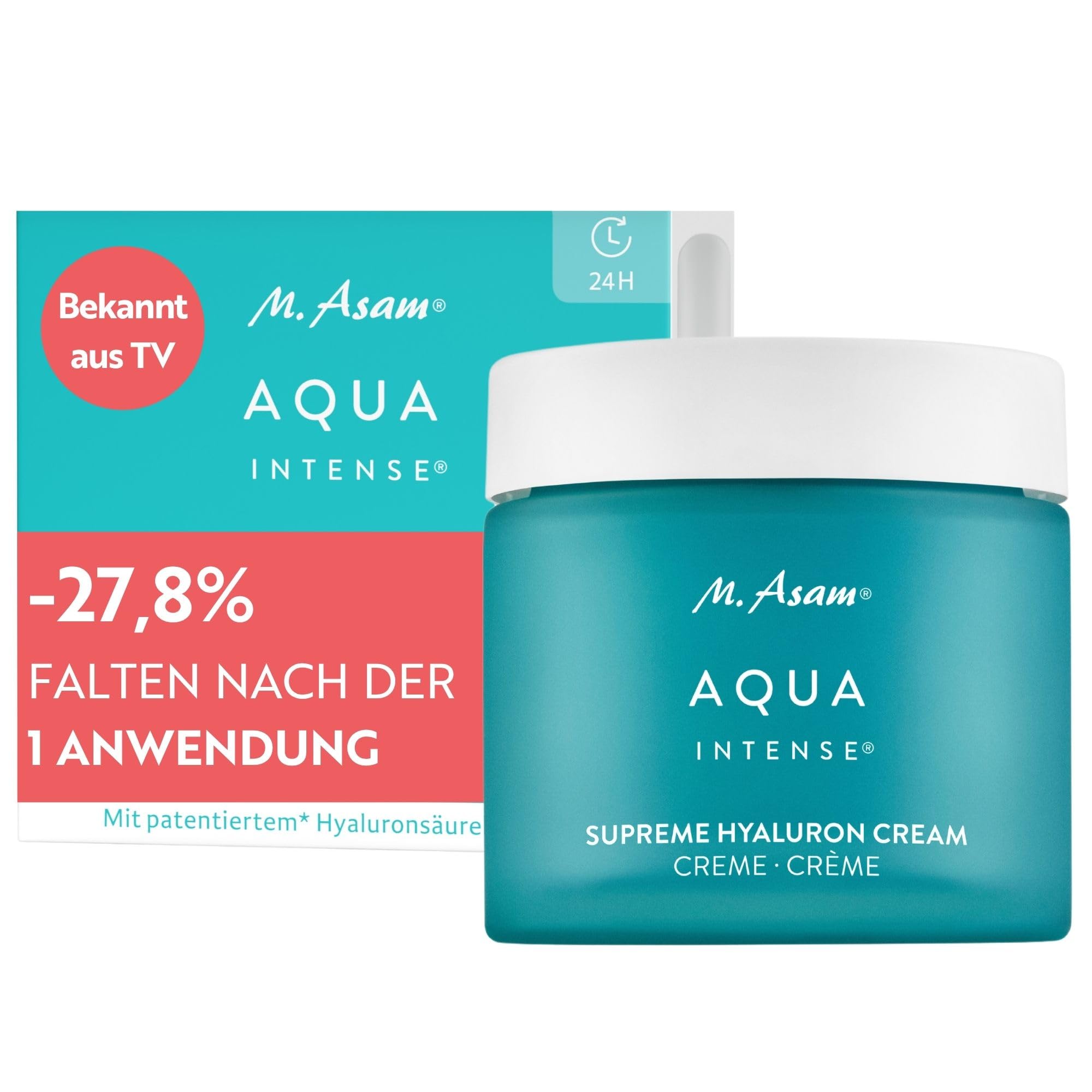 M. Asam AQUA INTENSE Supreme Hyaluron Cream (50 ml) – Parfümfreie Feuchtigkeitscreme, 120h Feuchtigkeitskomplex, Gesichtscreme mit Anti-Falten-Effekt, Tagescreme mit Hyaluron, Gesichtscreme