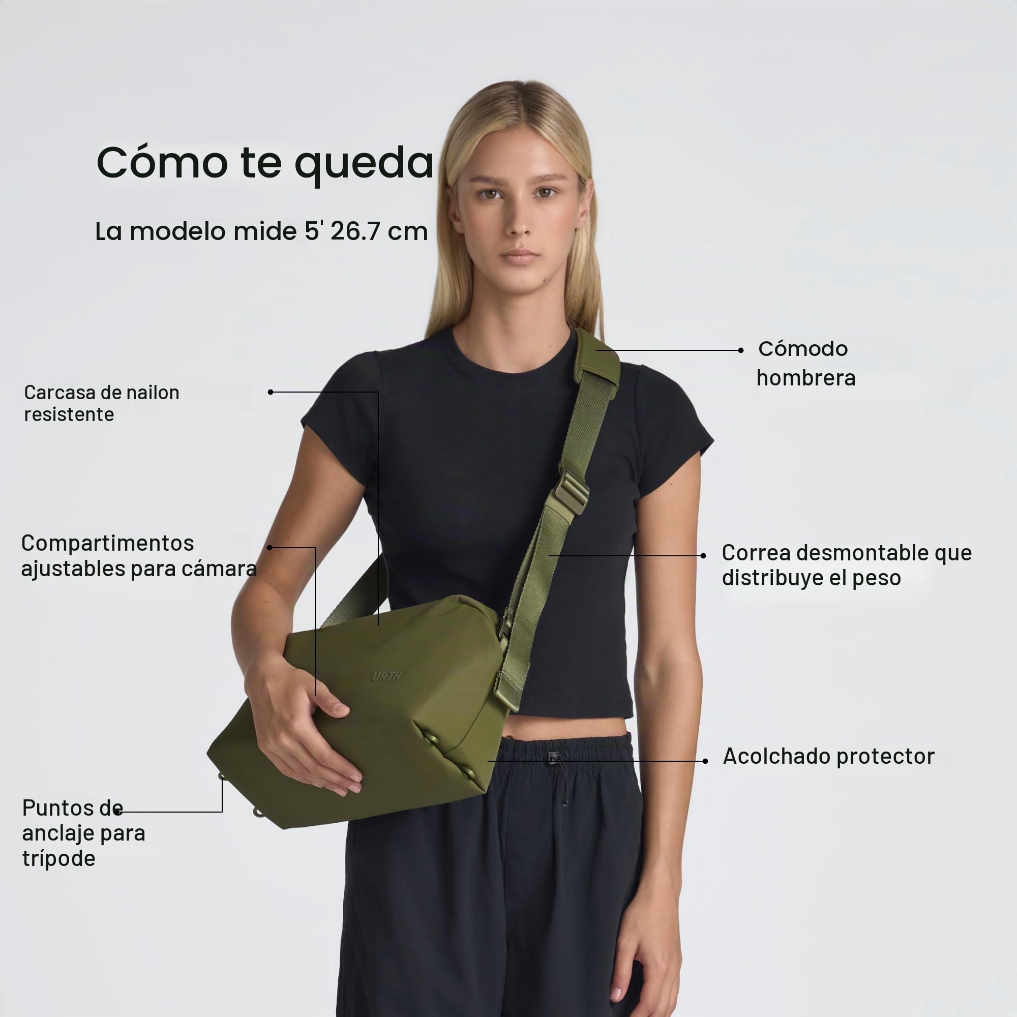 Urth Dolomite 8L Gran Bandolera para Cámara – Resistente al Agua, Reciclada, Versátil para DSLR, Fotografía y Uso Diario (Verde)