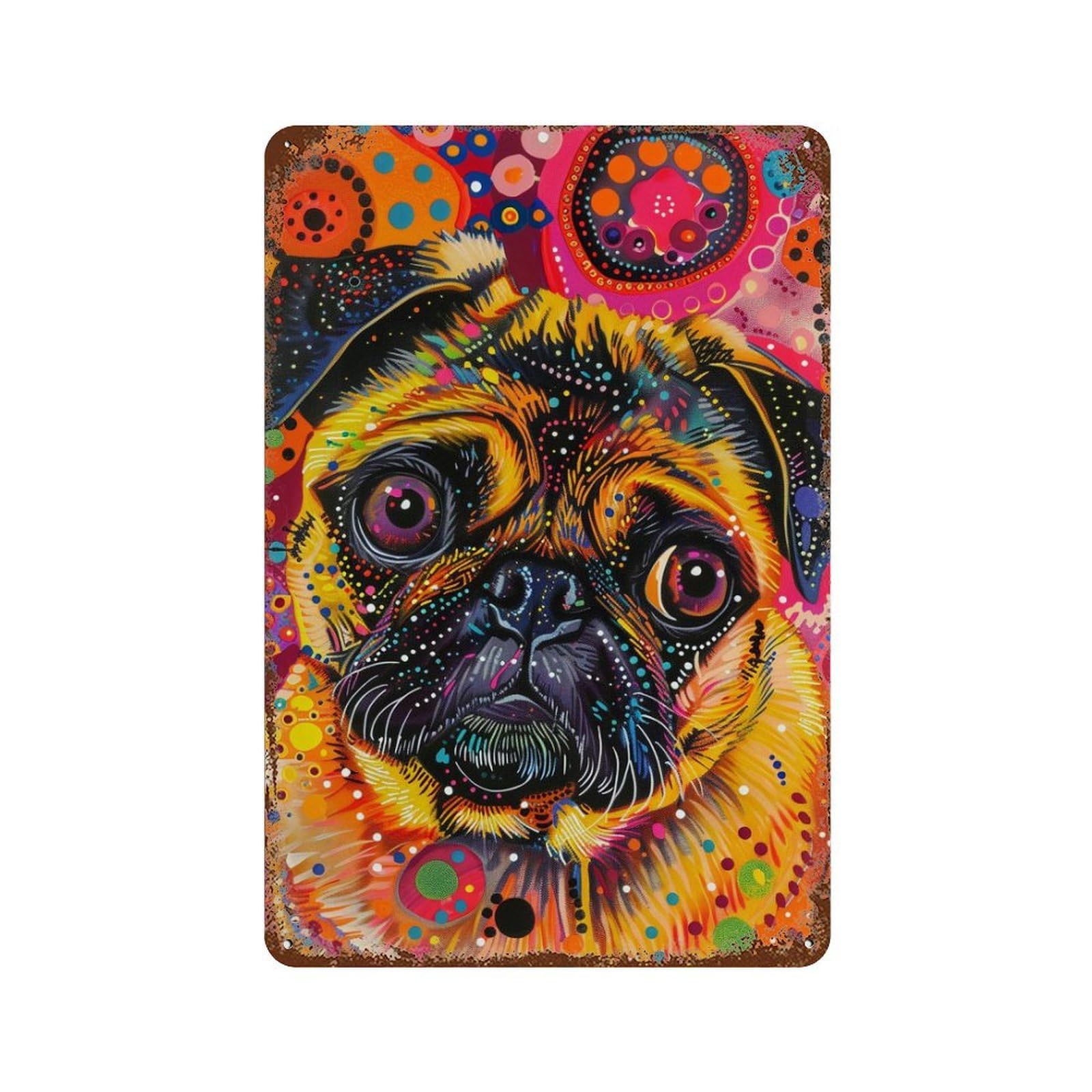 Colorful Pug Art Print-9 11.8"x7.9" Weathered Tin Sign, Shabby Chic Decor for Farmhouse, Kitchen And Entryway Decor