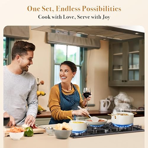 Miniatura 9 de PekGema Juego de utensilios de cocina de cerámica de 15 piezas, juego de ollas y sartenes antiadherentes, apto para horno, no tóxico, juego de