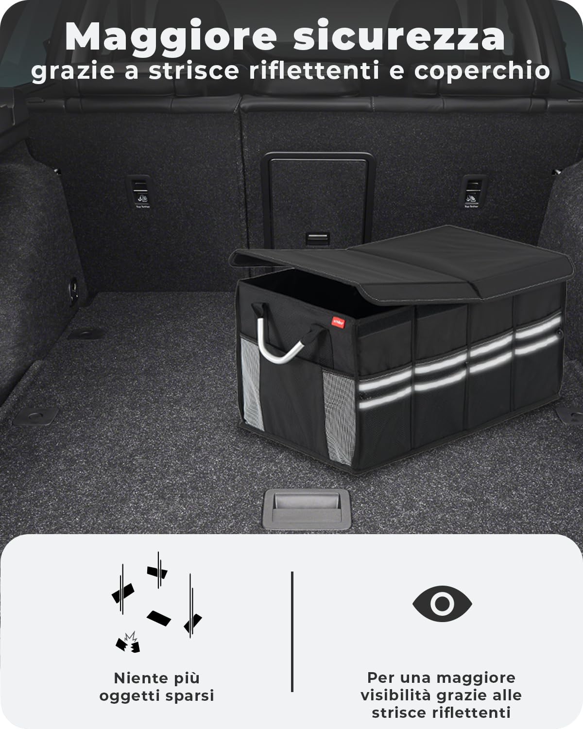 achilles Cassaforte, robusta scatola pieghevole per auto con coperchio stabile, organizer per bagagliaio, borsa pieghevole per auto, cestino pieghevole, scatola di immagazzinaggio, 58 x 34 x 30 cm