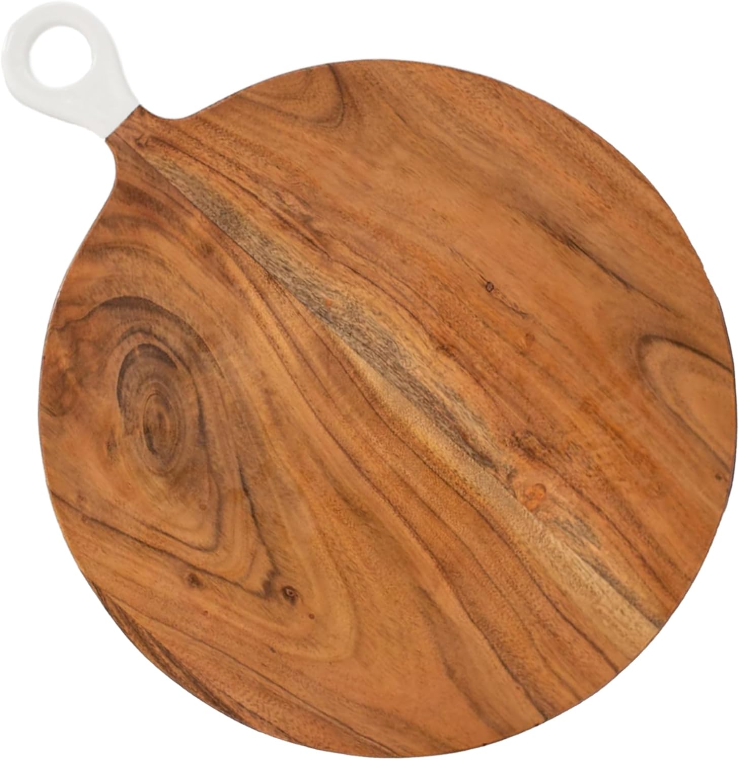 Charcuterie Boards - 22.5"x17.5" Large Round Acacia Wood Serving Board for Kitchen, White Enamel Handle, Non Plastic, Real Hardwood Serving Tray For Food, Cheese, Chopping Meat, or Steak