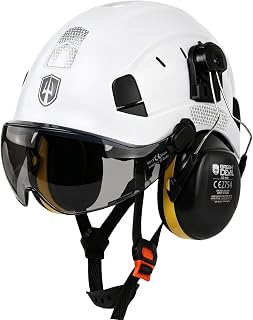 GREEN DEVIL Mervex Vent 3-in-1 Sicherheitshelm Set EN 397 | Arbeitshelm Bauhelm mit Visier (Klar/Getönt) & Gehörschutz SNR 32 dB | ABS Industriehelm 53-63cm für Baustelle Forstwirtschaft Höhenarbeit
