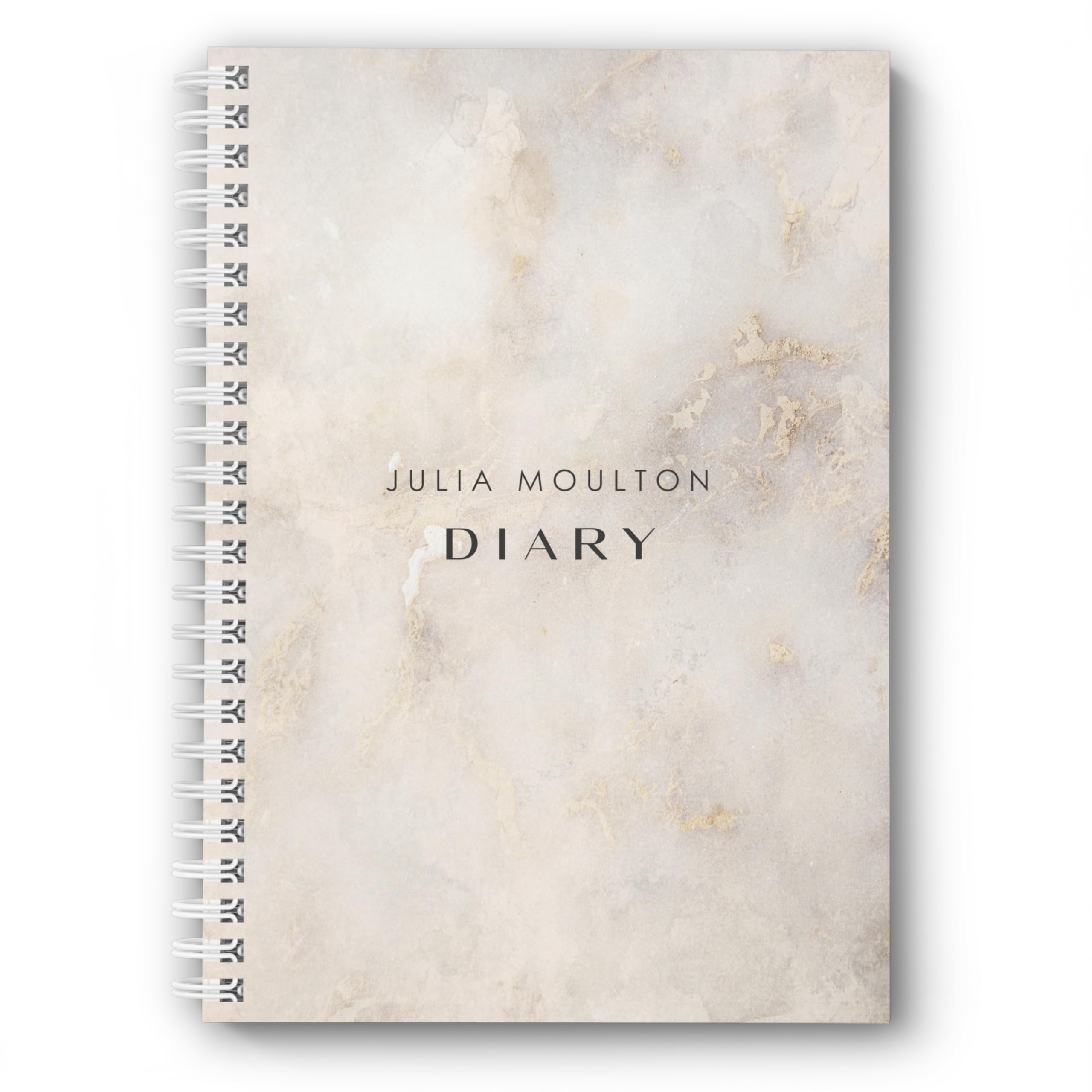 Personalised Diary Beige Marble, Any Month Start, 12 Month, 2025, 2026, 2027, 2028