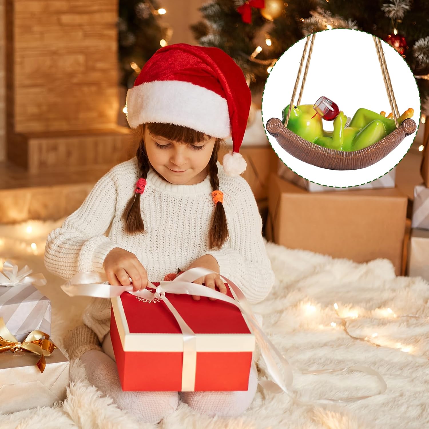 NINIPAPA Frog Garden Decor Outdoor Hanging Frog Wine Statue for Fall Yard Patio Party Decoration, Cute Swing Frog Decor Figurines, Gifts for Mom Dad on Birthday, Valentine's Day Housewarming