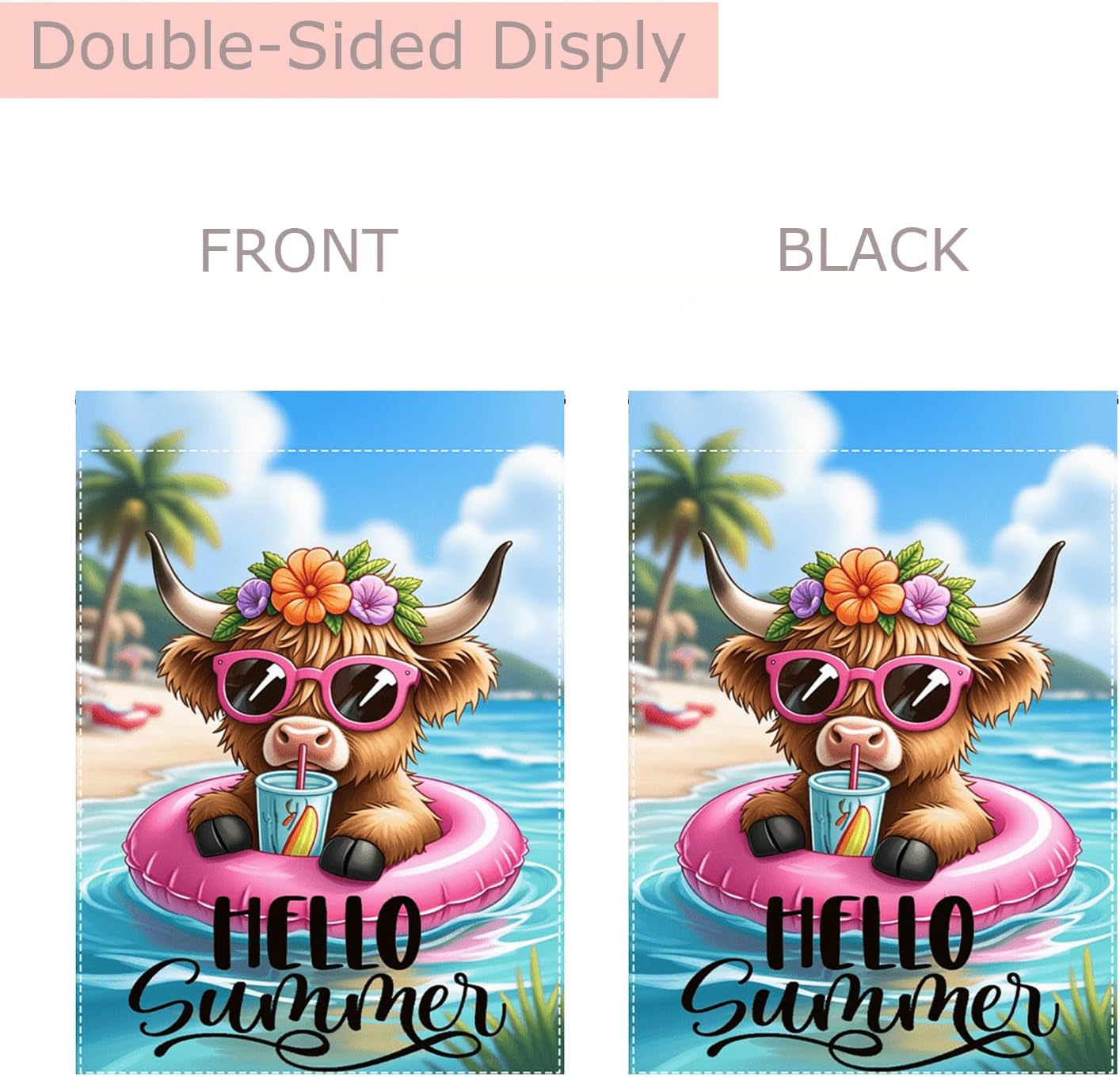 Hello Summer Highland Cow Garden Flag 12 x 18 inch Double Sided Outside Decorations,Beach Floral Cow Small Garden Flags For Outdoor Yard Lawn - Image 6