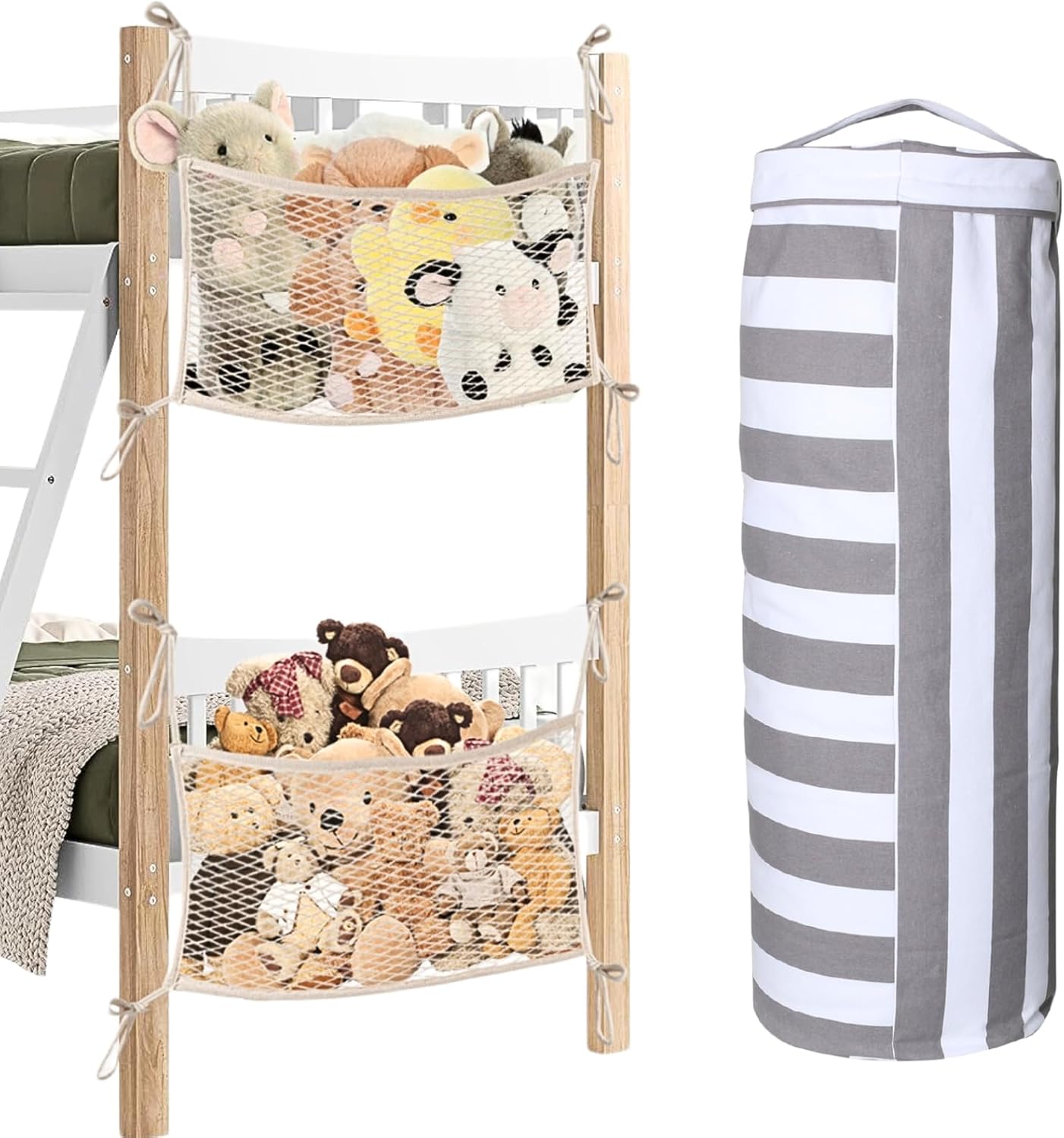 2 Pack Bedside Toy Organizer Net & Stuffed Animal Storage Bean Bag Cover