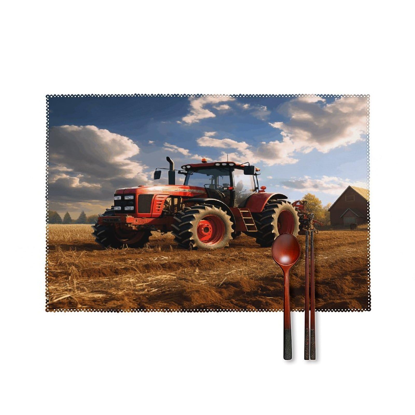 Fantasy Farm Tractor Placemats Set of 4 Non-Slip Heat Resistant Table Mats Canvas Washable Cloth Place Mats Easy to Clean Premium Placemat for Kitchen Dining Table Decoration