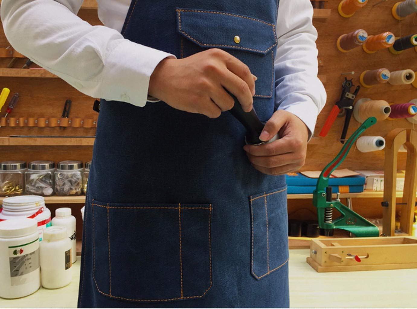 A.Monamour Tablier En Denim Bleu Avec Bretelles À Dos Croisé