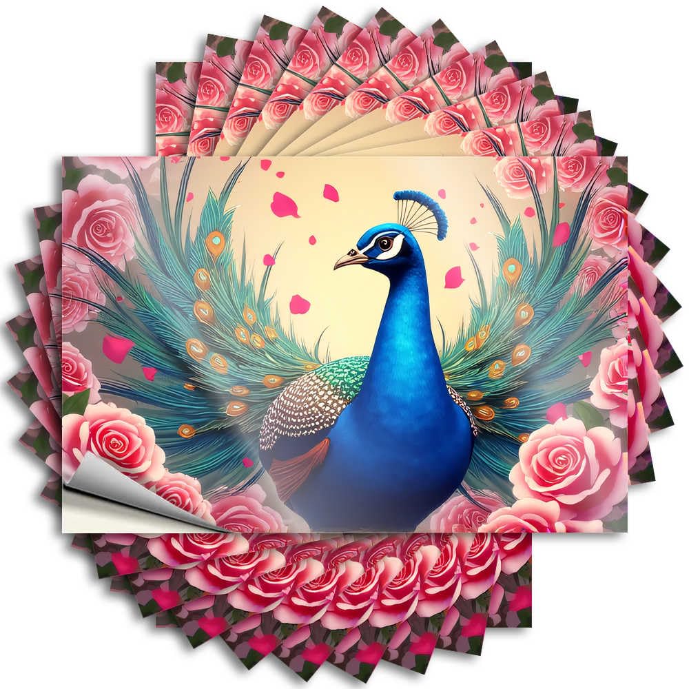 Decals Man Cave Accessories Vinyl Sticker | Peacock with Roses: A Colorful Artwork Aesthetic for Taupe Use(12X18CM)