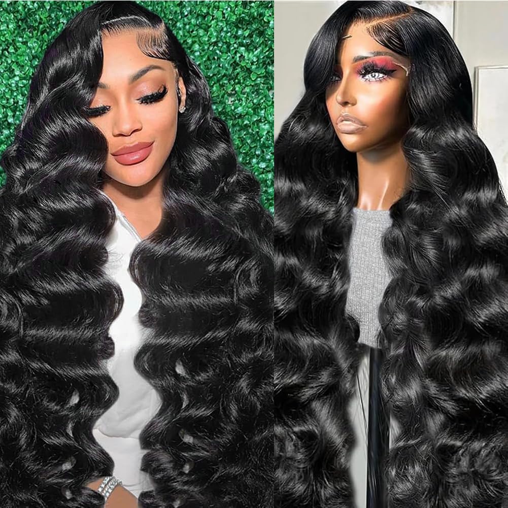 30 Inch Body Wave Lace Front Wigs Human Hair 200 Density 13x6 HD Lace Frontal Wigs Pre Plucked Glueless Brazilian Virgin Human Wig with Baby Hair Body Wave wigs for Women Natural Black 30 Inch 200% 13x6 body wave wigs