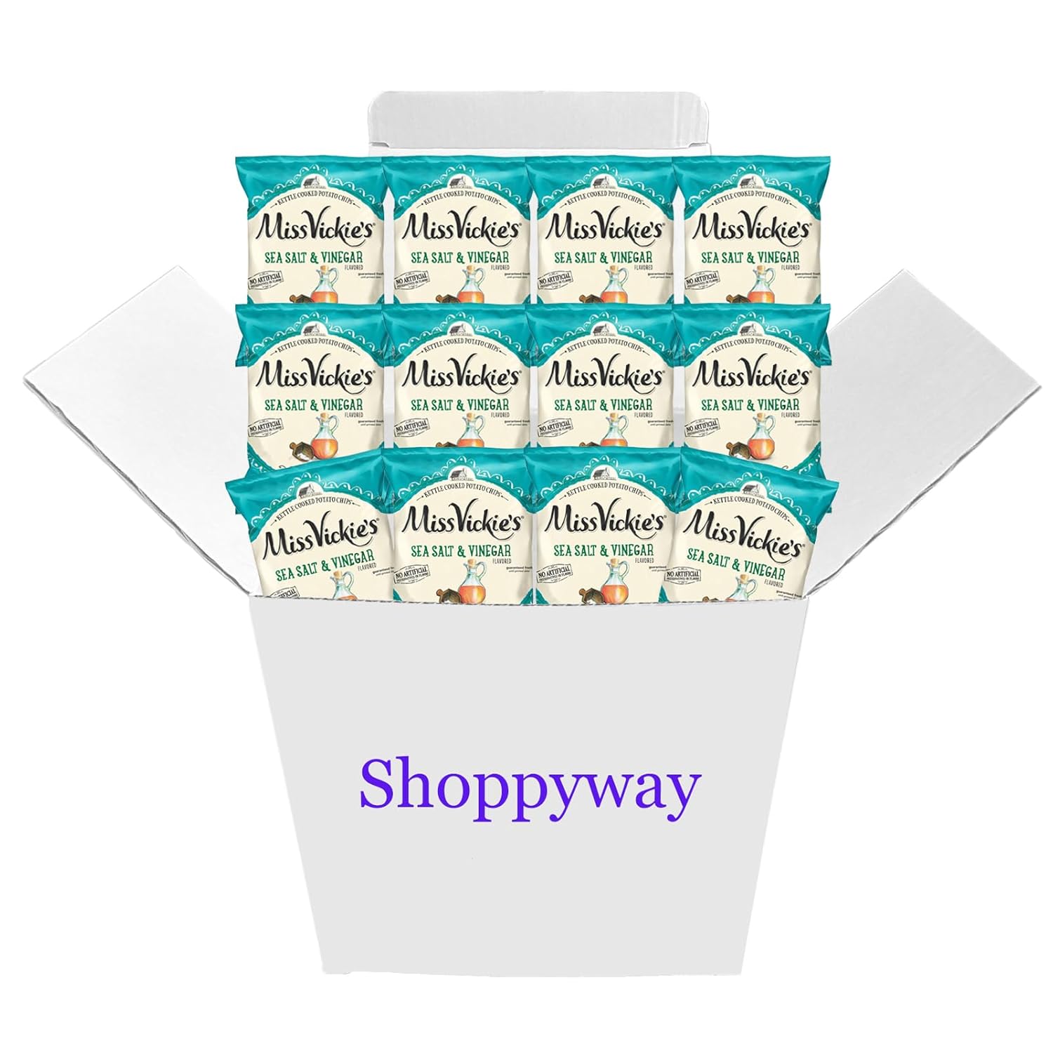 Miss Vickie's Sea Salt & Vinegar Kettle Cooked Potato Chips, 1.375 oz Bags, Pack of 12, Bundled by Shoppyway