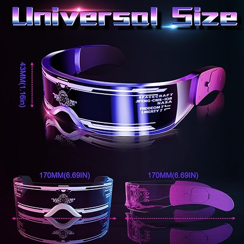 Miniatura 6 de Tanganan Gafas de visera LED, 2 gafas de luz LED, gafas luminosas de neón, 7 colores, 5 modos, gafas LED geniales para adultos