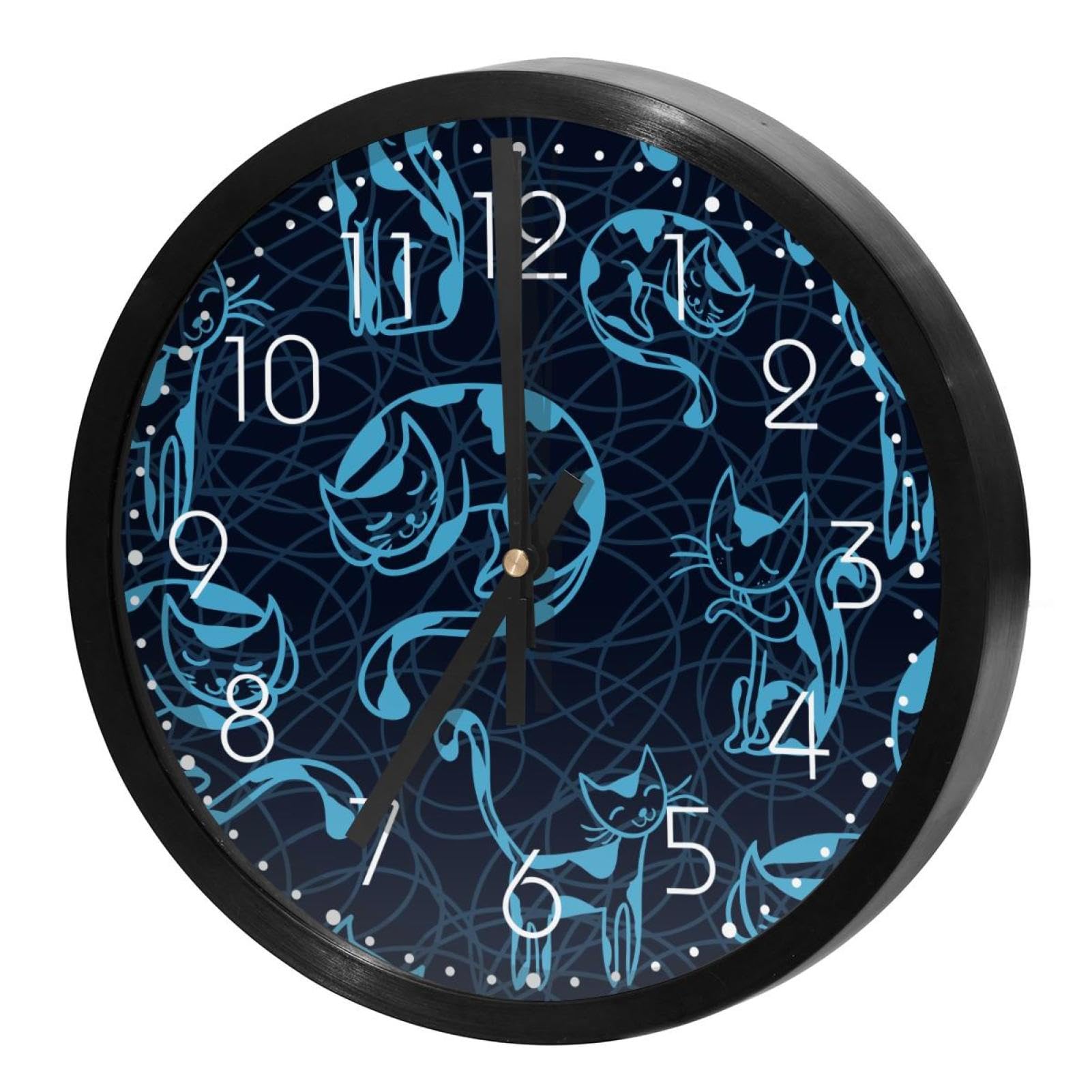 Horloge murale silencieuse à quartz chat bleu pour déco maison
