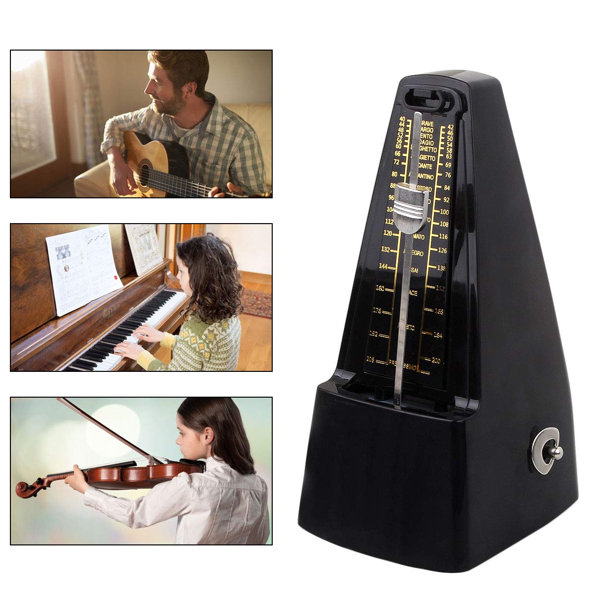 STARVAST Métronome Mécanique Professionnel, Métronome Mécanique Universel à Haute Précision pour Piano, Batterie, Violon, Guitare - avec Sonnerie, Idéal pour Amateurs de Musique, Débutants - Noir
