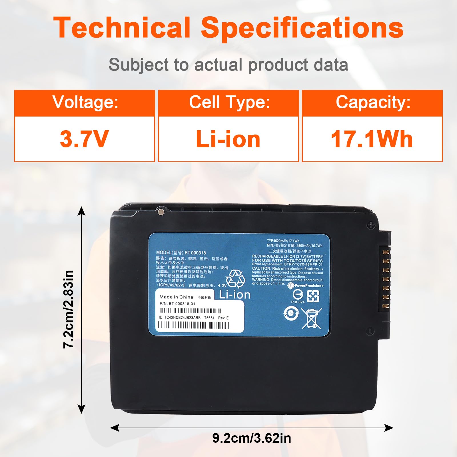 JIMACRO BT-000318 Akku Kompatibel mit Zebra TC70 TC72 TC75 TC77 Serie, Zebra TC70 TC77 Scanner Akku 3.7V 17.1Wh