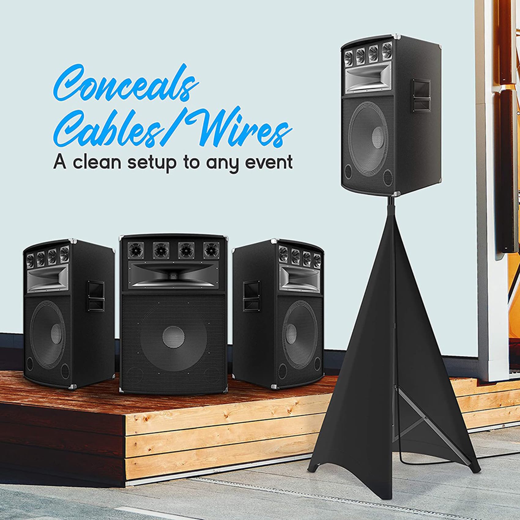 2 supporti per altoparlante, supporto per altoparlante, supporto per scatole, treppiede per DJ, discoteca, sala prova, treppiede per altoparlanti, cover elasticizzata (senza supporto)