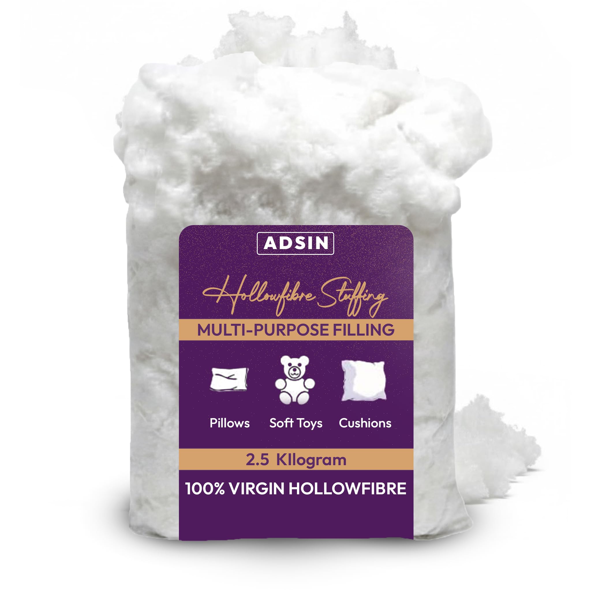 Adsin Hollwofibre Stuffing Grade Filling For Pillows, Cushions, Knitted Toys, Sofas, Teddy Bears All-Purpose Bounce Back Lightweight Stuffing (2.5-Kg)