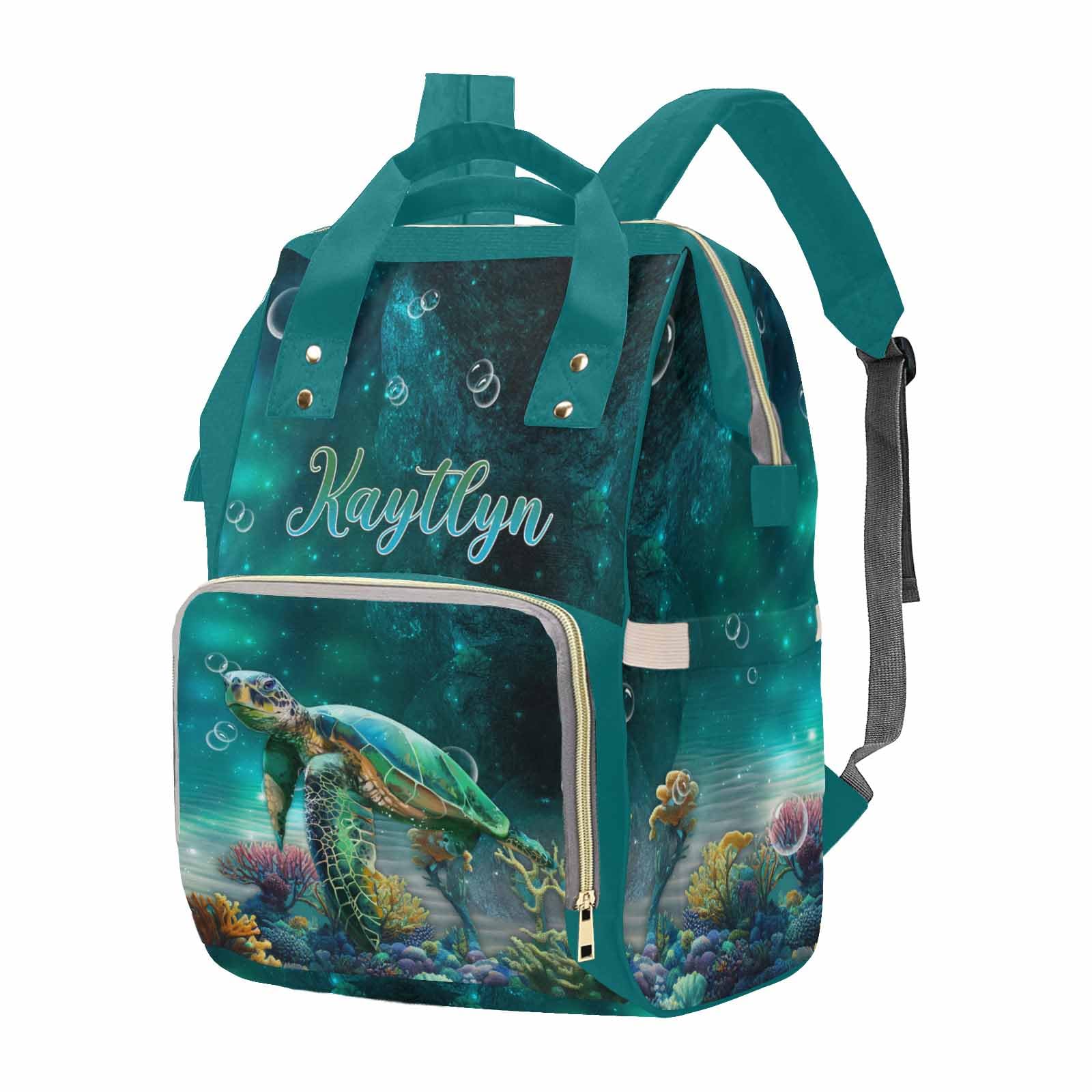 Newcos Customized Diaper Bag with Name Personalized Turtle Green Casual Nappy Changing Bag with Thermal Pockets for Outside Use Custom Mommy Nappy Bags for Men Women Mom Dad