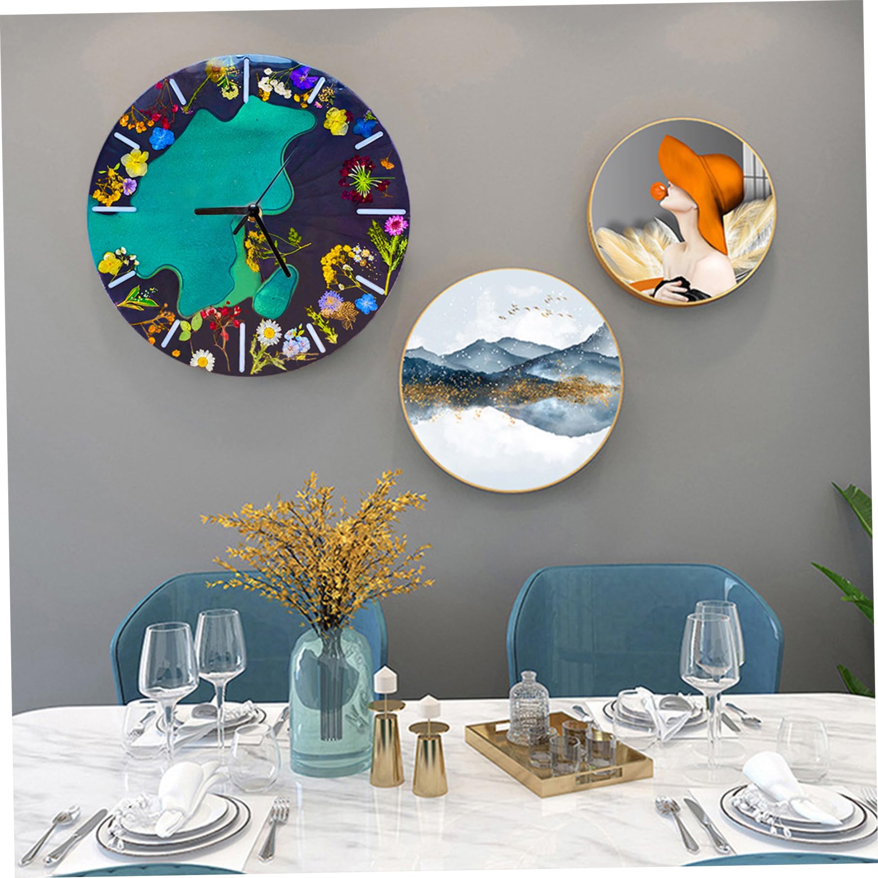 Jorzer Kit D'horloge en Résine 5 Pièces Grands Chiffres Arabes en Silicone Moules D'horloge Bricolage pour Horloge en Résine époxy Moule en Résine avec Mouvement pour Décoration Murale