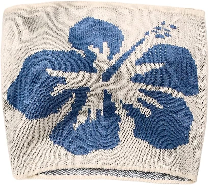 Milumia Women's Floral Print Strapless Tube Top Y2k Summer Knit Crop Tops