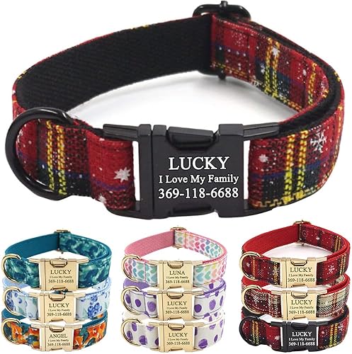 Miniatura 175 de PETDURO Collar de perro personalizado con nombre y teléfono grabado en hebilla de metal – Personalizado para perros medianos y grandes – Impresiones