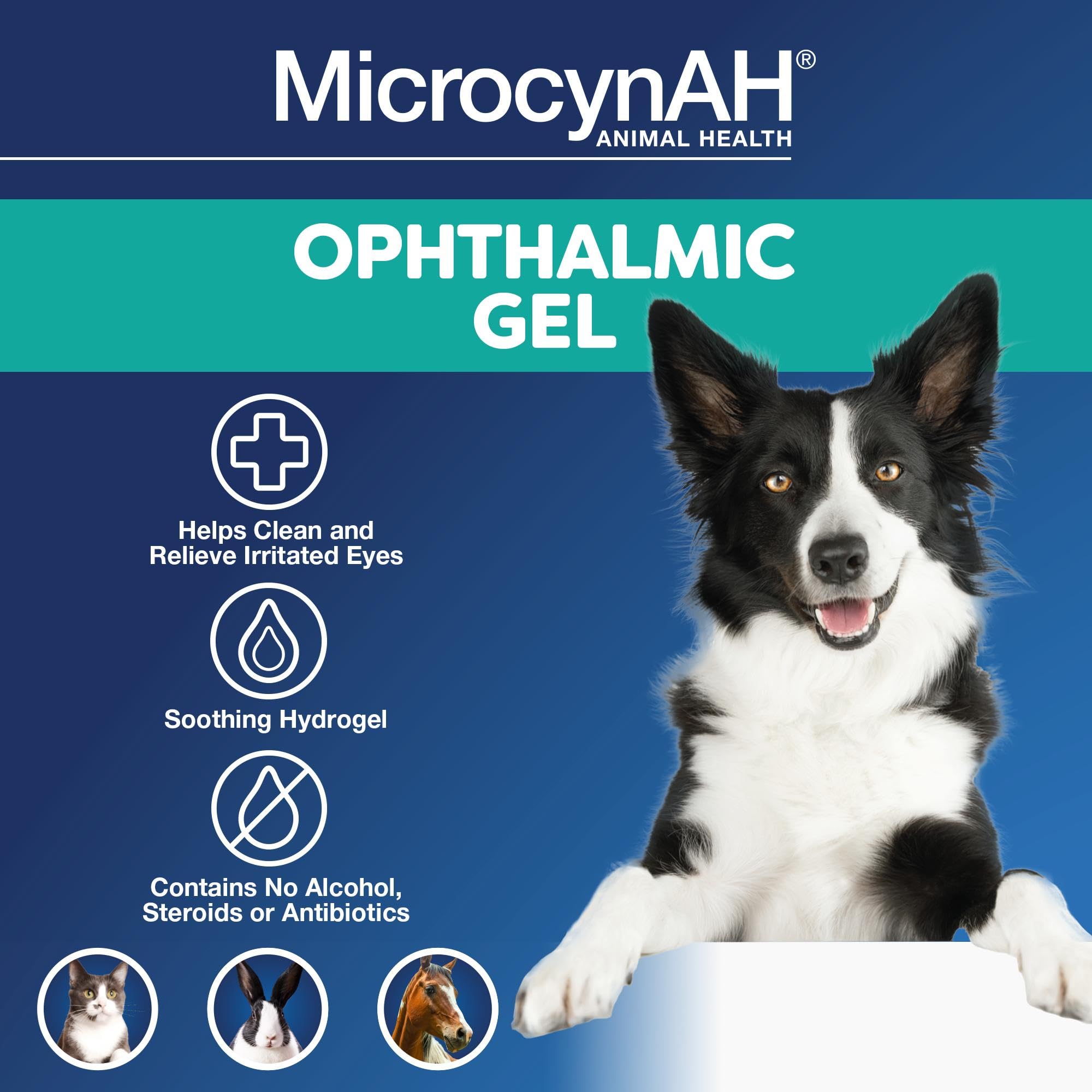 Microcyn AH Gel ophtalmique , Nettoyage des yeux , Soulagement des yeux pour animaux de compagnie - 89ml