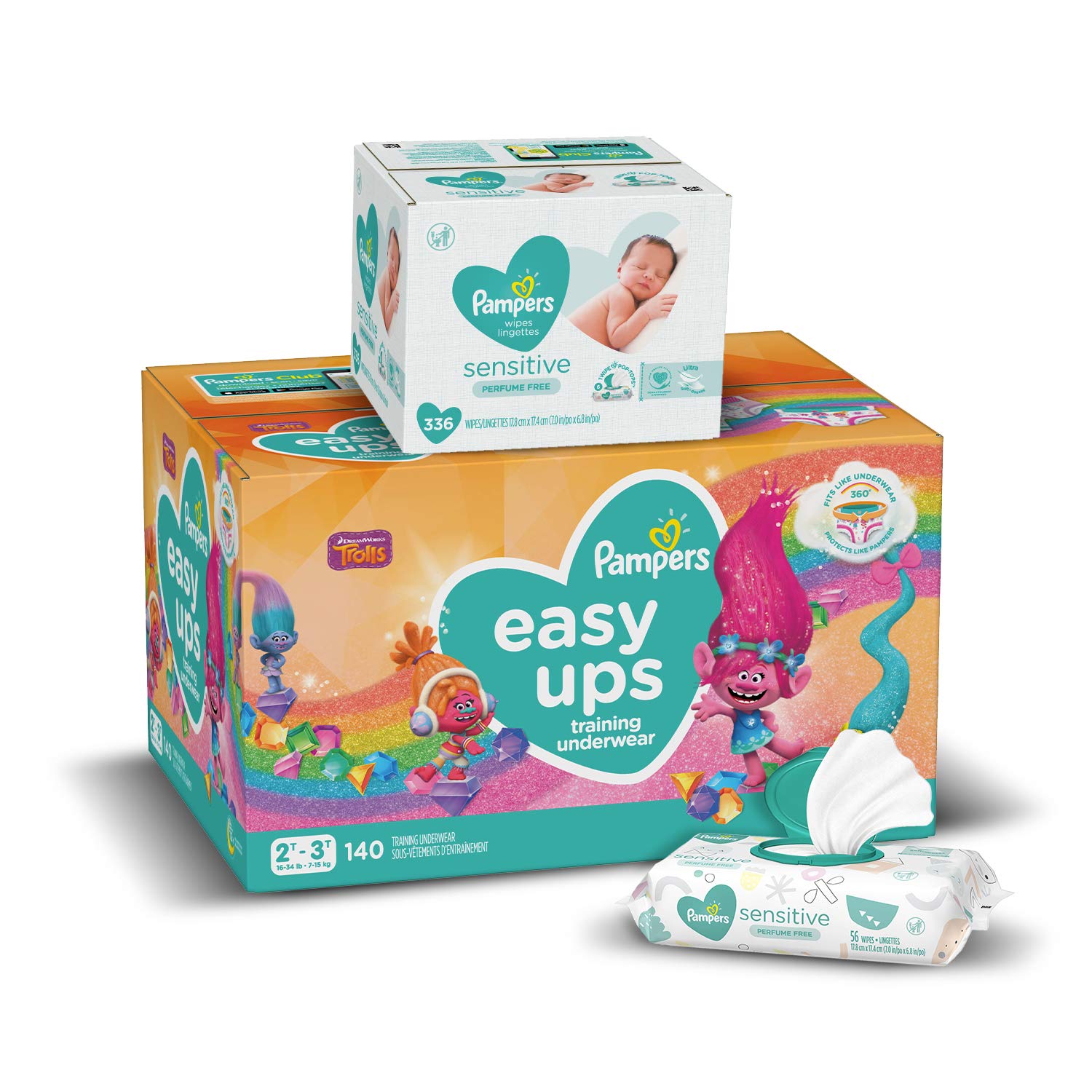 Pampers Easy Ups Training Pants Girls and Boys, Size 4 (2T-3T), 140 Count, ONE MONTH SUPPLY with Bab