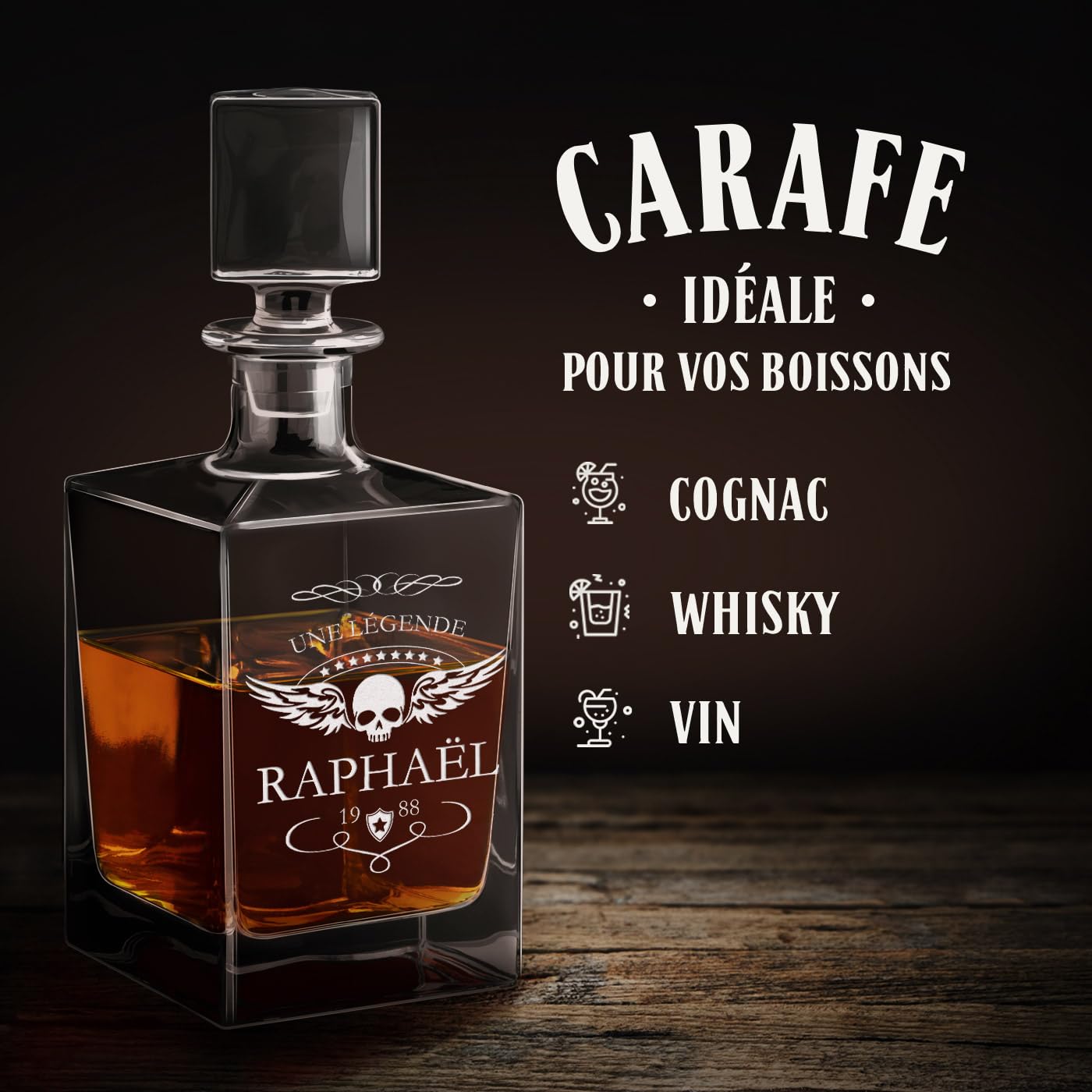 Maverton Set Whisky personnalisable - Ensemble de Carafe en verre de 810 ml et 6 verres de 250 ml pour lui - meilleur copain - Service Whiskey pour papa - Cadeau anniversaire homme - Légende