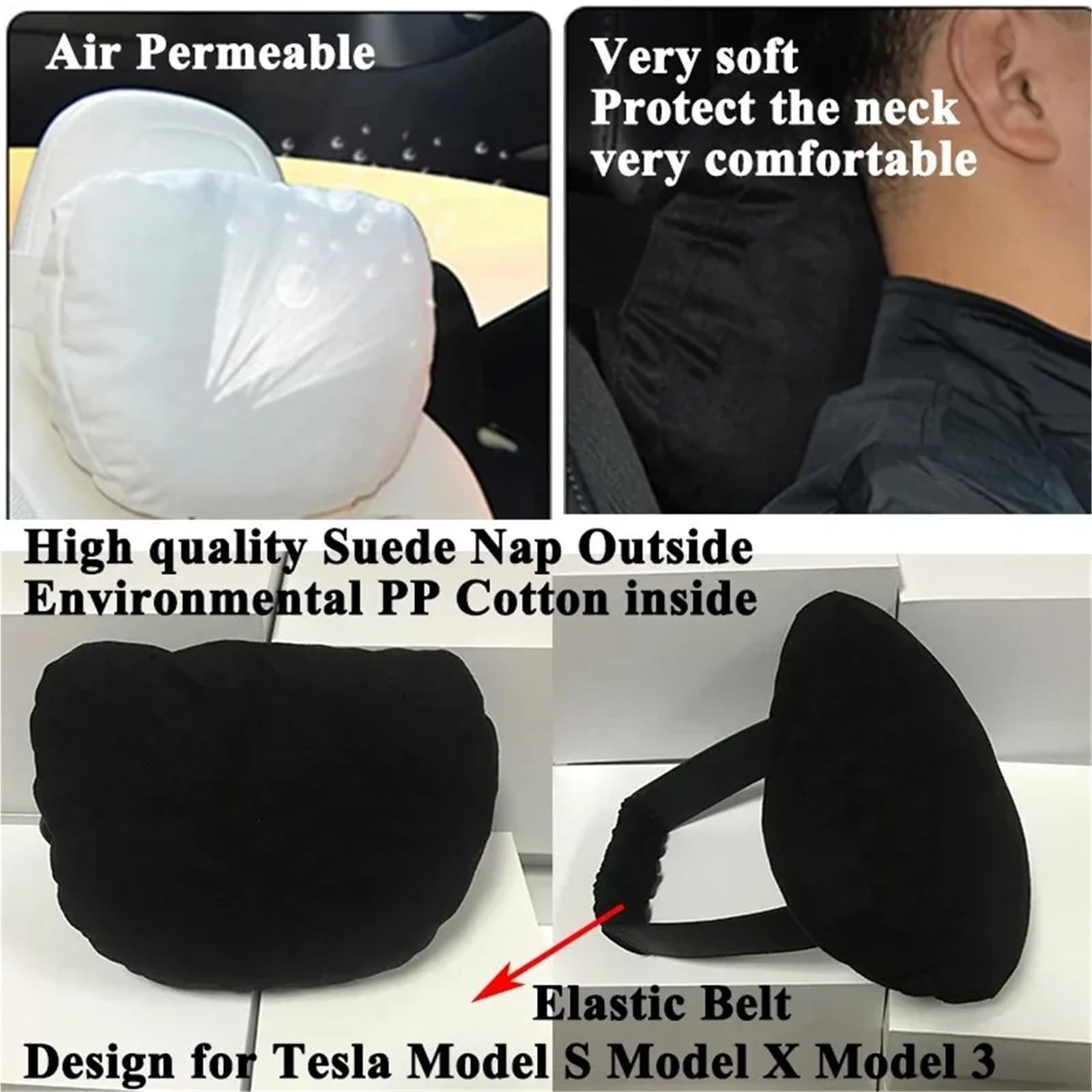 poduszka do jazdy Poduszka ochronna z pamięcią kształtu S/X-type Soft Comfort do zagłówka fotela samochodowego Tesla 3/Y w kształcie litery Y(1pc Black)