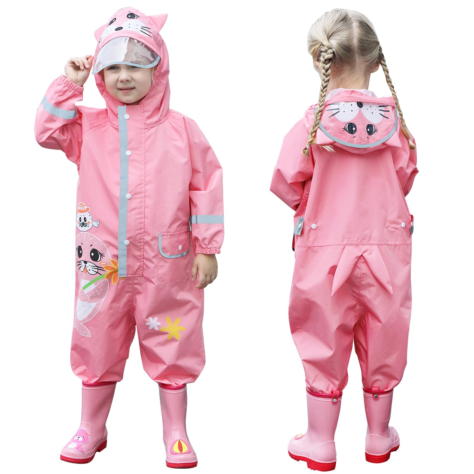 Impermeabile per Bambini - Ragazzi Ragazze Cappotto Antipioggia Leggero Tuta Antipioggia Simpatico Cartone Modello Animato Tutina Giacca da Pioggia 2-8 Anni