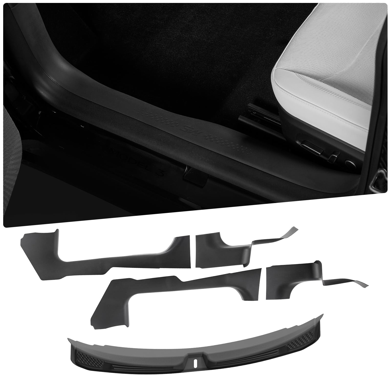 3W 5 piezas de protección de umbral de puerta para Tesla Model 3 Highland 2024-2026 Pedal de puerta delantera y trasera y espacio de carga, protección contra chispas TPE, protección contra chispas en