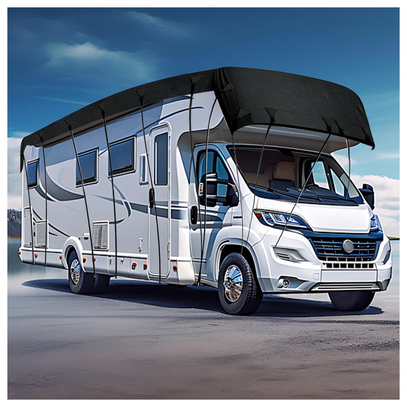 RRRYYYZZ HFKJway Trailer Cover 210D Oxford Cloth Camper Cover Waterproof Foldable Storage, Easy to Clean Rv Sunlight Cover Camper Cover,Black-7.5m×3m