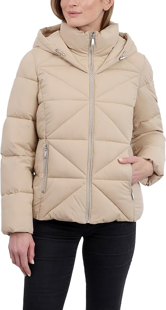 Calvin Klein Womens Short Puffer Jacket, Water-resistant With Hood