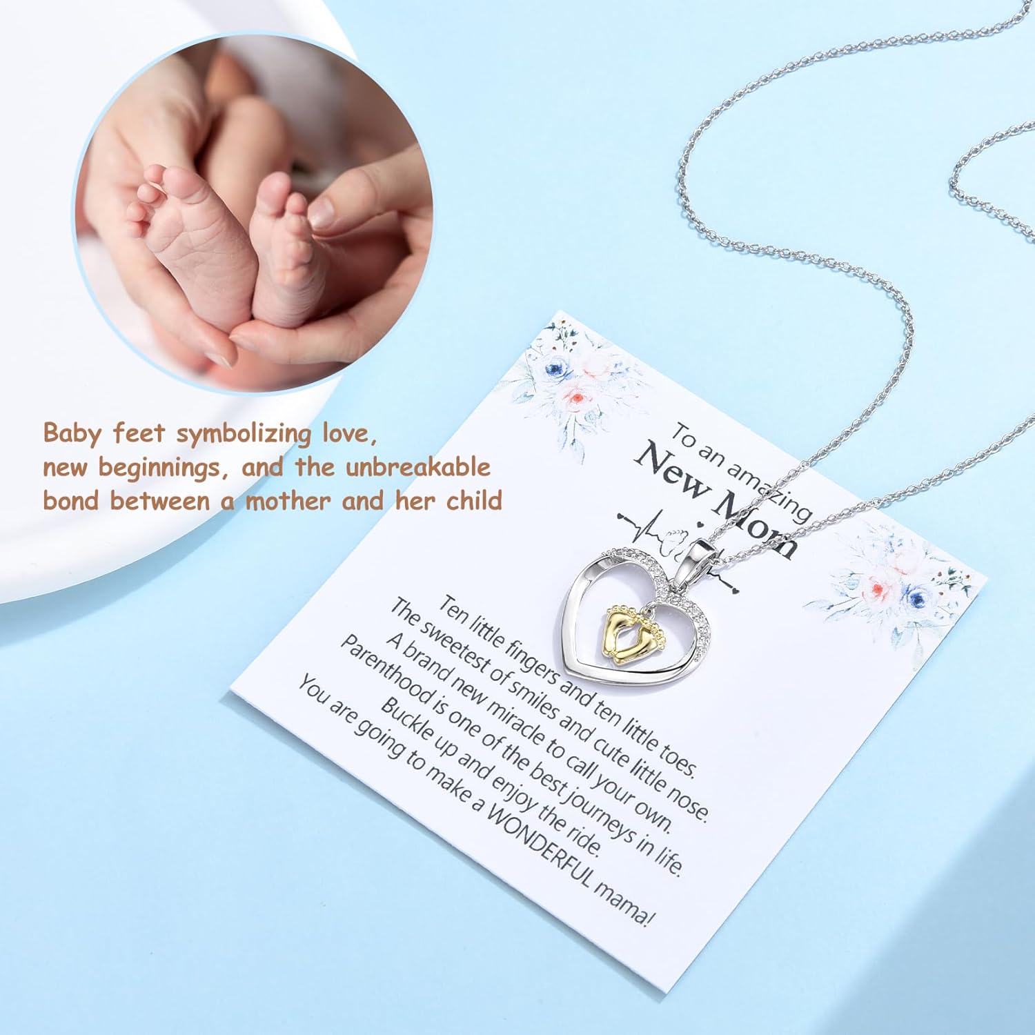 EPIRORA New Mom To Be Gift, Silver Baby Feet Heart Necklace Gifts for Pregnant Mommy 1st Time Moms, Mama Necklaces for Women Mommy to Be New Mother, Mothers Day Birthday Christmas Presents for Her - Image 3