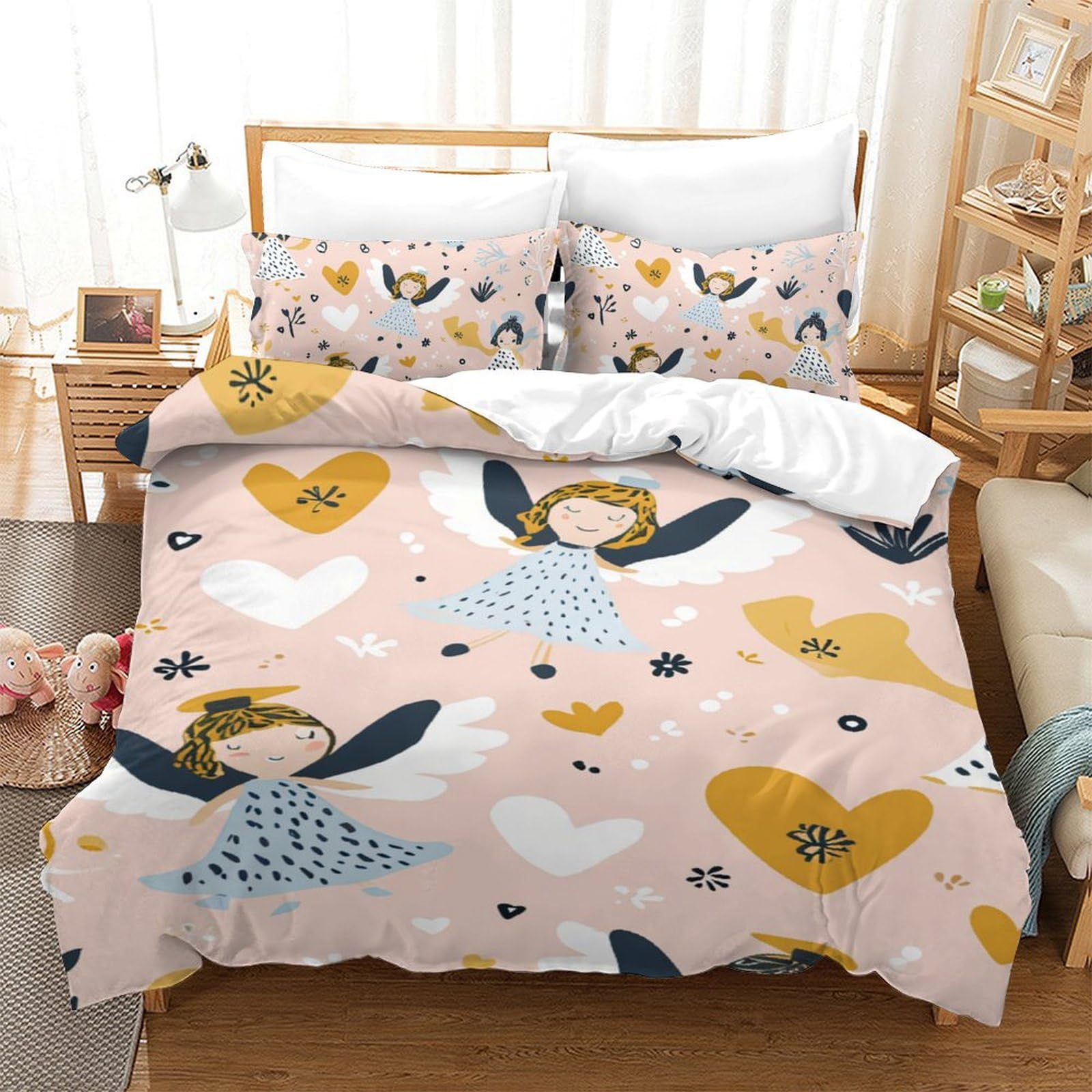 Parure de lit enfant motif anges 3D avec taies d'oreiller 140x200