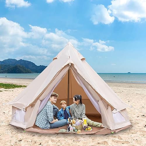 Miniatura 4 de Tienda Campana de campaña de lona impermeable de 118 pulgadas para todas las estaciones, poste central de 6.5 pies, tienda de campaña de algodón de