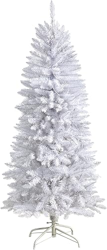 Miniatura 3 de Nearly Natural 5ft. Slim White Artificial Christmas Tree with 150 Warm White LED Lights and 491 Bendable Branches Blanco,Verde
