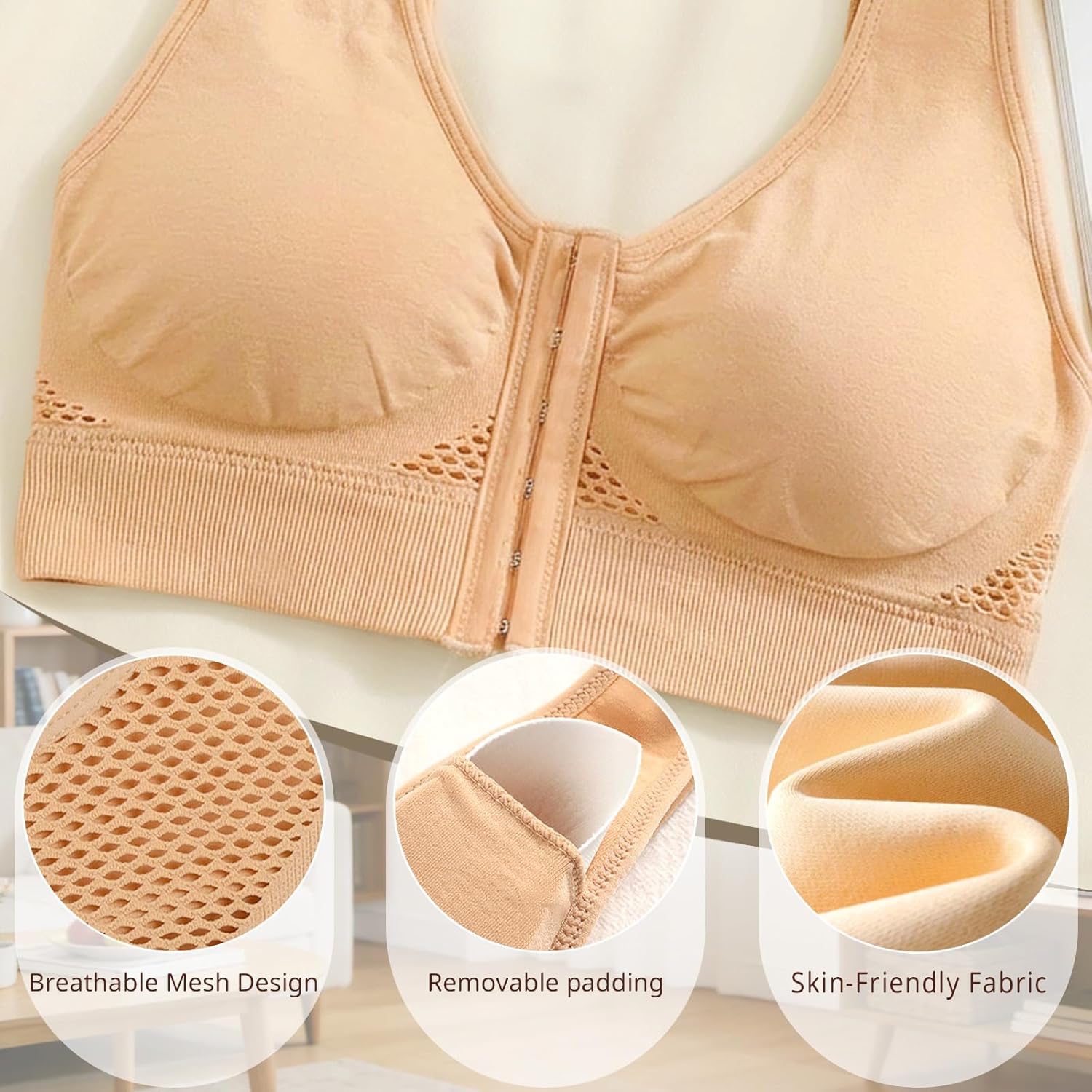 5-Pack Front Closure Bras for Women Mastectomy Bra Breathable Post Surgery Sleep Bras Bralettes Set - Image 4