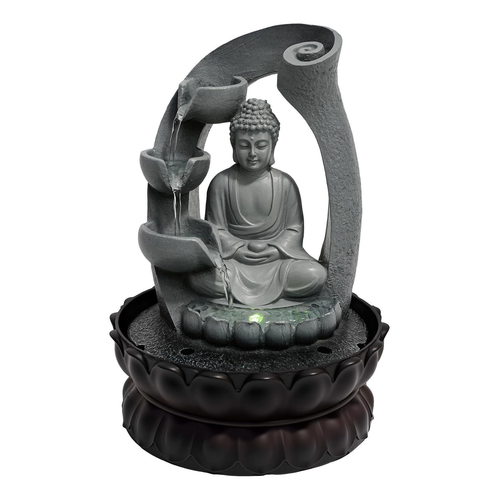 Fontaine Bouddha avec lumière LED - Fontaine de table Shui zen - Décoration en résine - Bouddha - Base lotus - Décoration d'intérieur