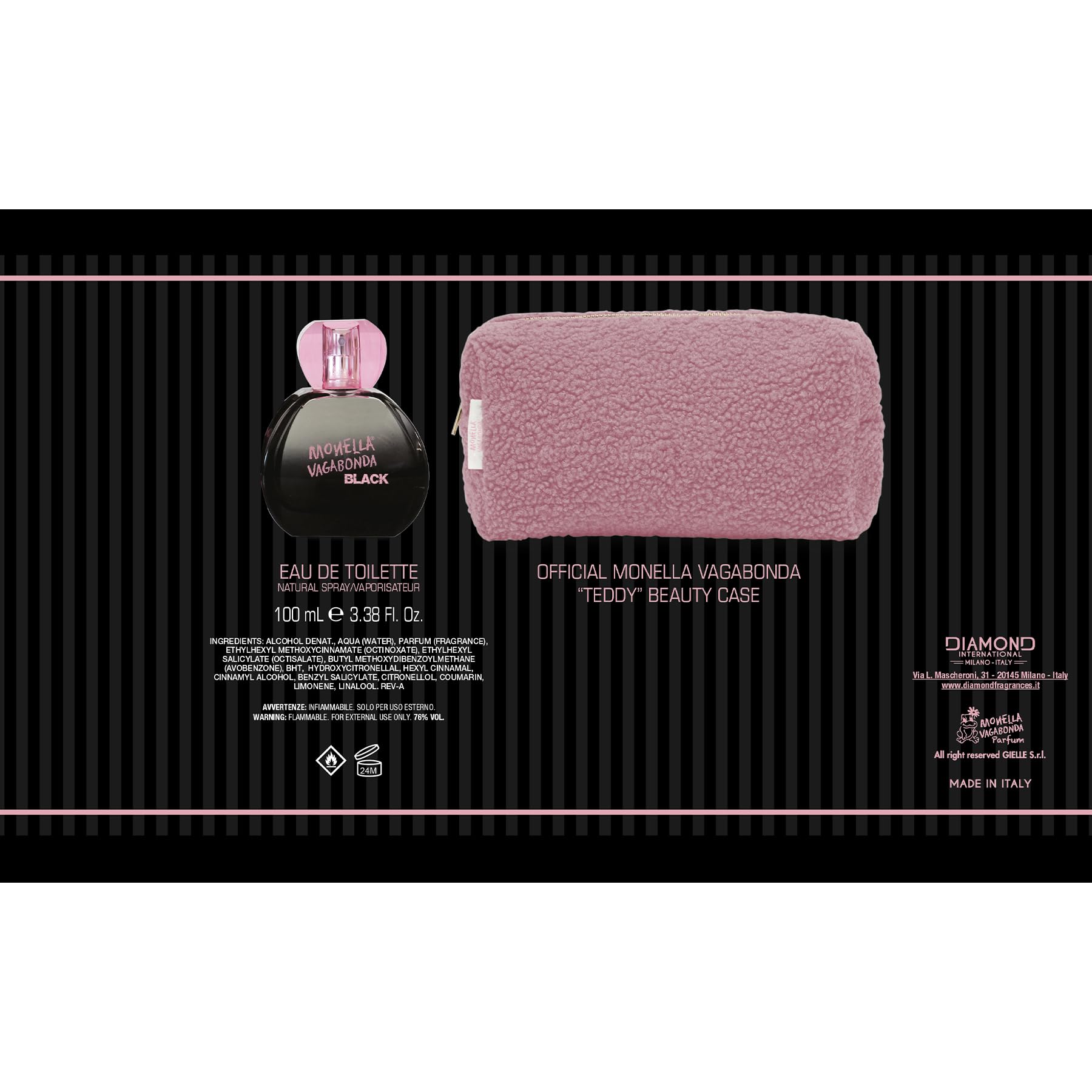 MONELLA VAGABONDA | Confezione Regalo Donna Black 2022 profumo 100ml S/A + Beauty Case Teddy Bear
