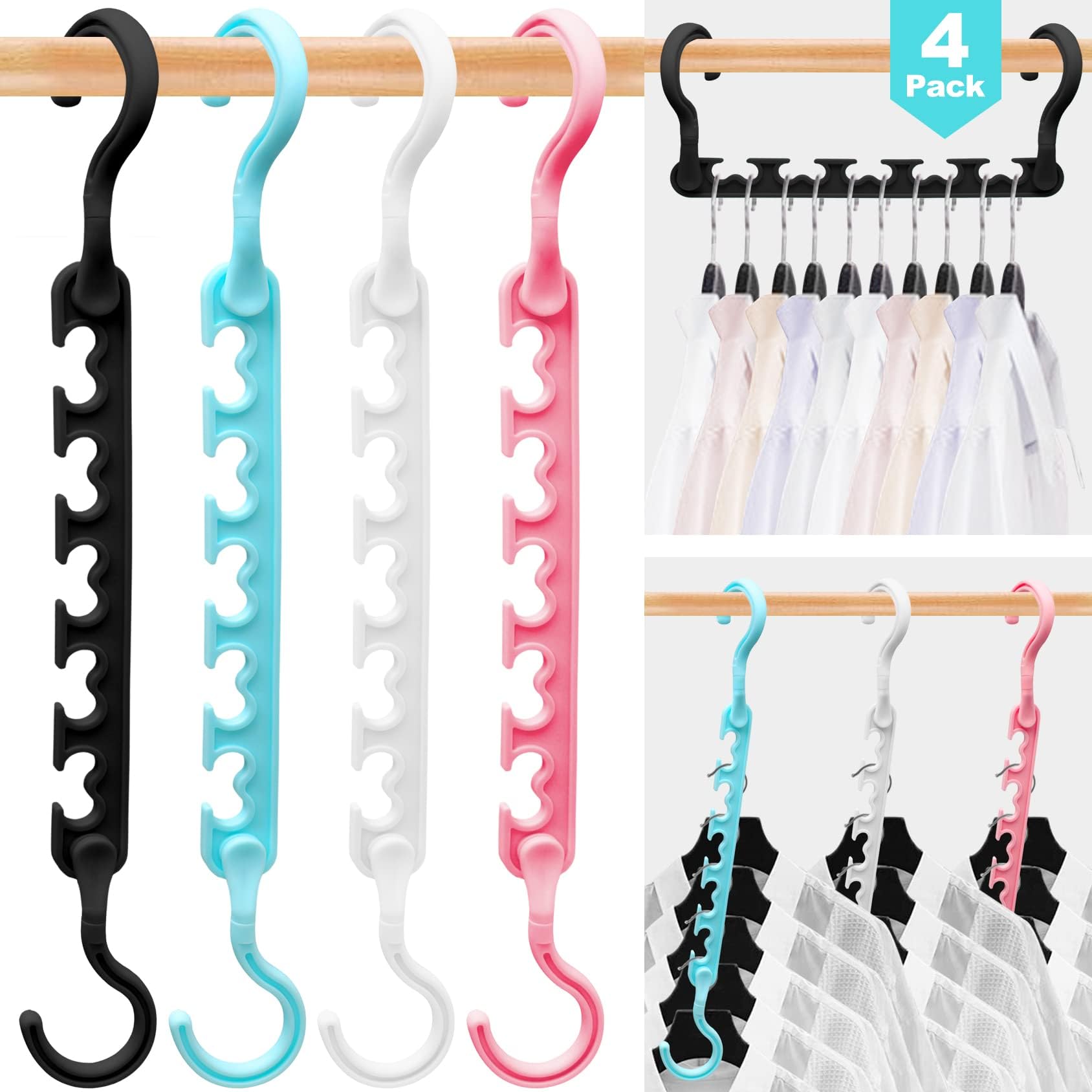 4 Pack College-Dorm-Room-Essentials for Girls,Closet-Organizers and Storage,Closet-Storage Plastic Clothes Hangers with 5 Holes Hangers Space Saving